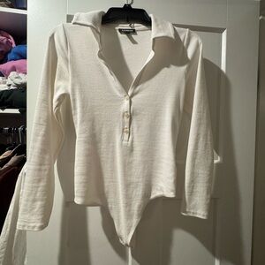 Express Women's White Long Sleeve Bodysuit